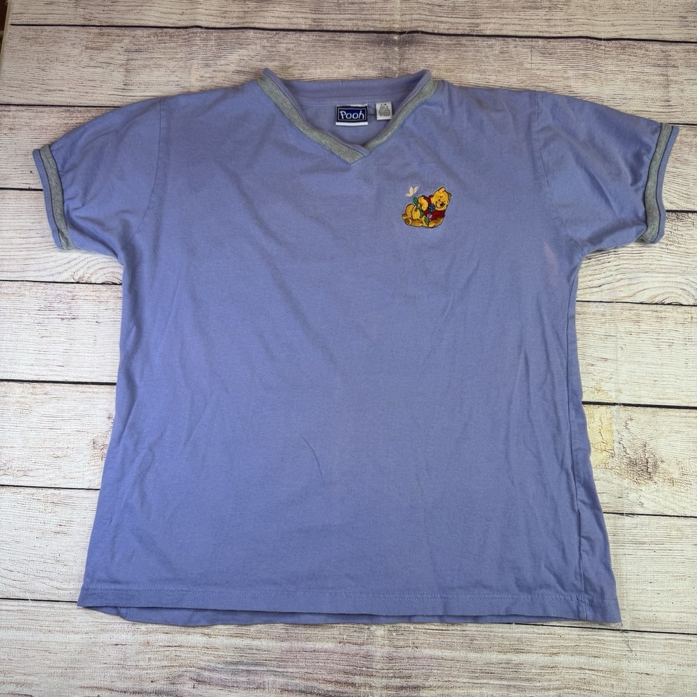 Vintage Pooh Shirt Size L‎ Purple Gray Trim Embroidered Disney 90s Y2K (Read)